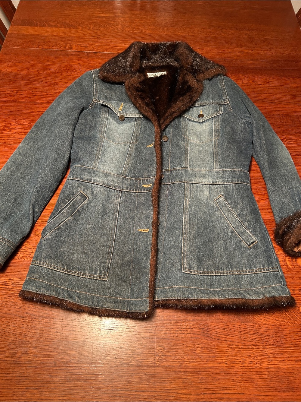 Marvin Richards Blue Denim Jacket with Brown Faux-Fur Trim